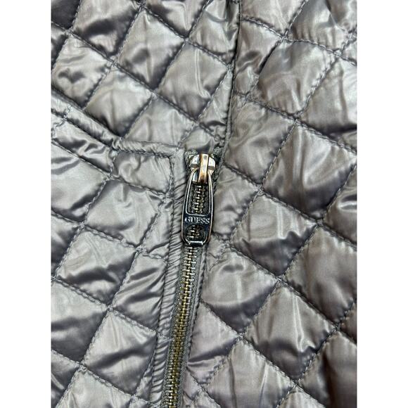 Women's GUESS Gray Puffer Jacket Size S Leopard Print Inside Check Diamond Dsgn - Picture 4 of 12